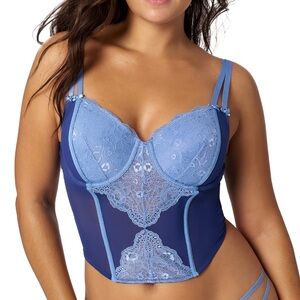 Adored by Adore me Lightly Lined Micro and Lace Lia Bustier Blue Size medium